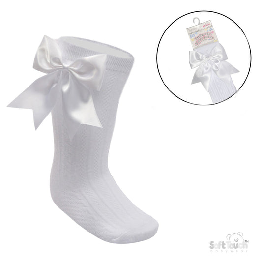 White Knee High Bow Socks