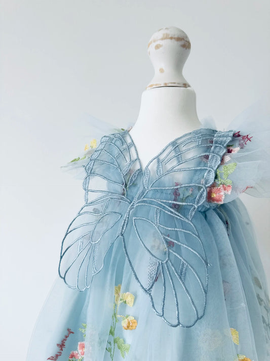 Blue Floral Butterfly Dress