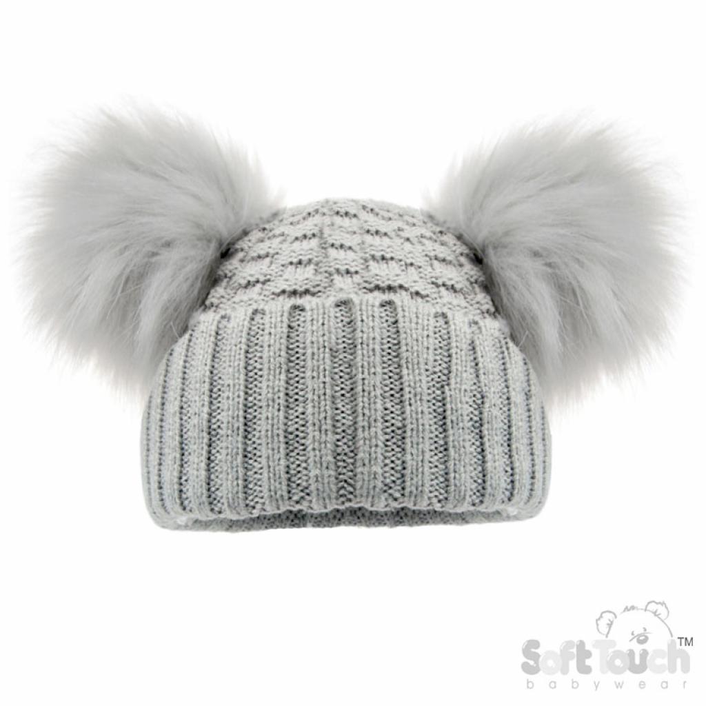 Grey Pom Pom Woolly Hat (3 sizes)