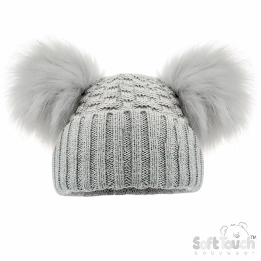 Grey Pom Pom Woolly Hat (3 sizes)